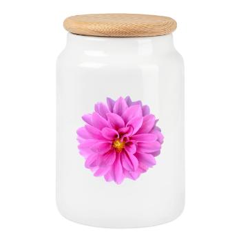 Vibrant_Pink_Dahlia_Flower_Wall_Art_Print - Cookie Jar with Wooden Lid - white - Front