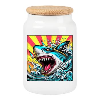 Requin - Boîte à biscuits avec couvercle en bois - blanc - Devant