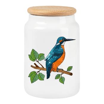 Bunter Vogel - Keksdose mit Holzdeckel - Weiß - Vorne