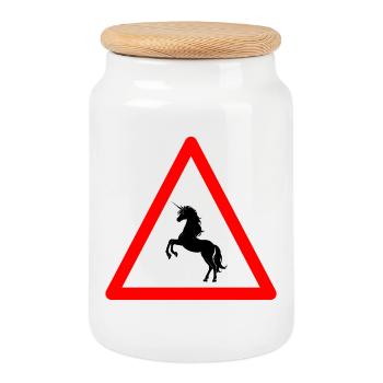 Beware Unicorns Ahead - Cookie Jar with Wooden Lid - white - Front