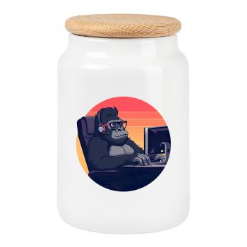 Back IT Nerd Gorilla PC Workplace - Boîte à biscuits avec couvercle en bois - blanc - Devant