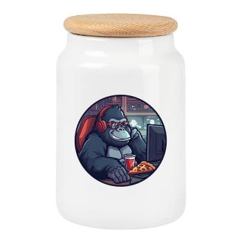 Gamer Gorilla IT Office Home Office Drôle - Boîte à biscuits avec couvercle en bois - blanc - Devant