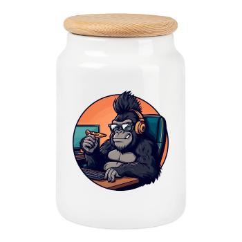 Gamer Gorilla IT Office Home Office Drôle - Boîte à biscuits avec couvercle en bois - blanc - Devant