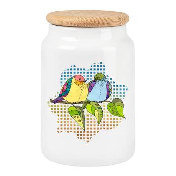 Colorful birds - Cookie Jar with Wooden Lid - white - Front