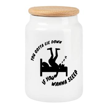 Tu dois t’allonger si tu veux dormir, humour étrange - Boîte à biscuits avec couvercle en bois - blanc - Devant