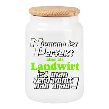 Landwirt: Niemand ist Perfekt - Keksdose mit Holzdeckel - Weiß - Vorne