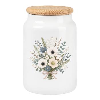 Bouquet d’hiver en blanc et bleu glace - Boîte à biscuits avec couvercle en bois - blanc - Devant