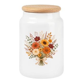 Bouquet d’automne avec tournesols et fleurs sauvages - Boîte à biscuits avec couvercle en bois - blanc - Devant