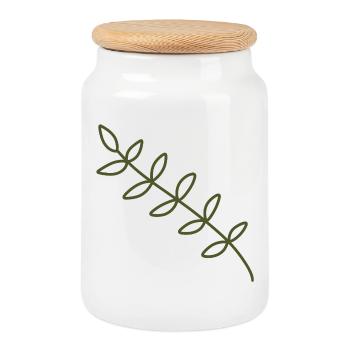 Diagonal Olive Vine - Cookie Jar with Wooden Lid - white - Front