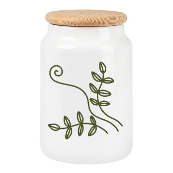 Olive Vine Line Art - Cookie Jar with Wooden Lid - white - Front