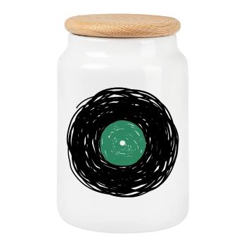 Vinylalbum-Skizze - Keksdose mit Holzdeckel - Weiß - Vorne