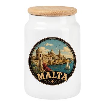 Motif de voyage vintage maltais - Boîte à biscuits avec couvercle en bois - blanc - Devant