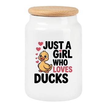 La Fille qui aime les canards - Boîte à biscuits avec couvercle en bois - blanc - Devant