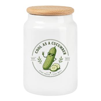 Autocollant Logo Cool comme le Concombre - Boîte à biscuits avec couvercle en bois - blanc - Devant