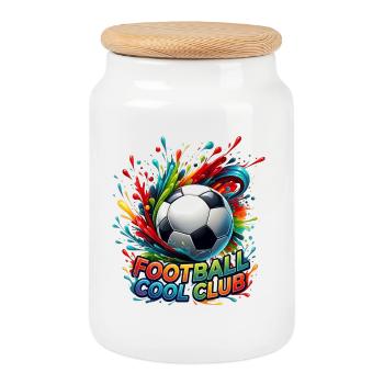 Football Cool Club Bright Colors - Cookie Jar with Wooden Lid - white - Front