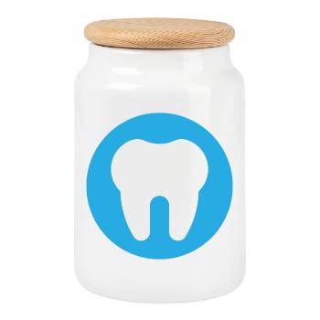 Tooth, Dentist, Dental Practice - Cookie Jar with Wooden Lid - white - Front