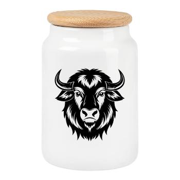 Bison-Gesicht - Keksdose mit Holzdeckel - Weiß - Vorne