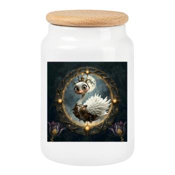 Steampunk Swan in Lunar Frame - Cookie Jar with Wooden Lid - white - Front