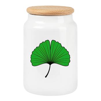 Ginkgo Leaf Silhouette in Emerald Green - Cookie Jar with Wooden Lid - white - Front