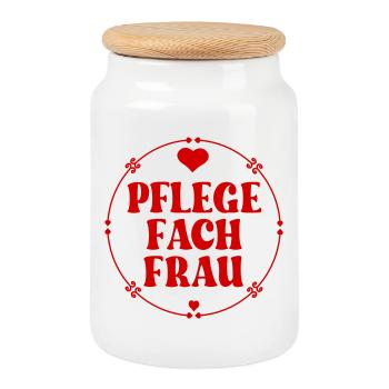 Herz Pflegefachfrau - Pflegerin - Keksdose mit Holzdeckel - Weiß - Vorne
