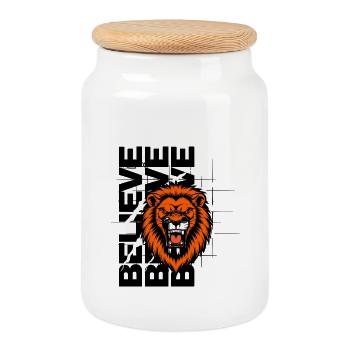 Tête de lion rameur avec griffures - Boîte à biscuits avec couvercle en bois - blanc - Devant