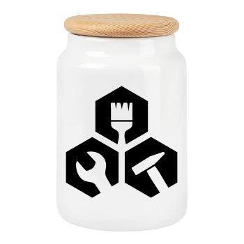 Artisan Tool Hexagon - Cookie Jar with Wooden Lid - white - Front