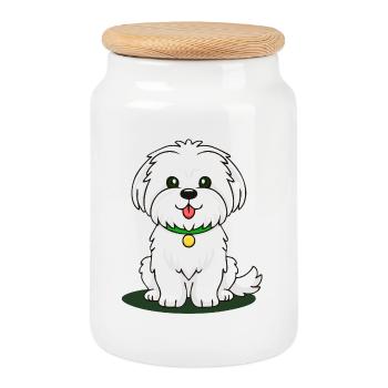 Petit Chiot Maltais (bande dessinée) - Boîte à biscuits avec couvercle en bois - blanc - Devant