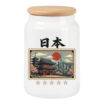 Tokio Reisepost im Vintage Stil - Keksdose mit Holzdeckel - Weiß - Vorne