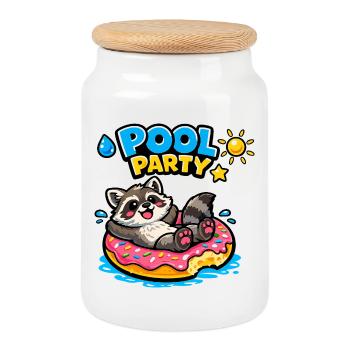 Raccoon Pool Party Donut - Keksdose mit Holzdeckel - Weiß - Vorne