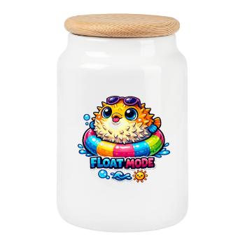 Poisson-globe en mode flottant - Boîte à biscuits avec couvercle en bois - blanc - Devant