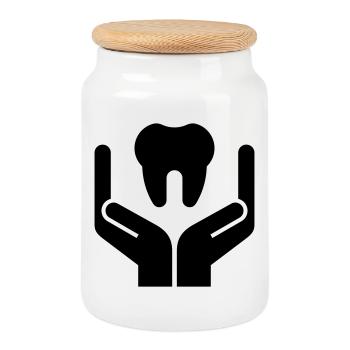 Dentiste, hygiène dentaire, cabinet dentaire - Boîte à biscuits avec couvercle en bois - blanc - Devant