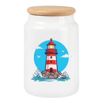 Phare - Maritime, Mer, Côte, Mer du Nord, Hope - Boîte à biscuits avec couvercle en bois - blanc - Devant