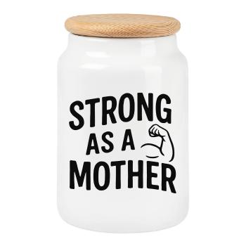 Strong as a mother – Power mom with biceps - Cookie Jar with Wooden Lid - white - Front