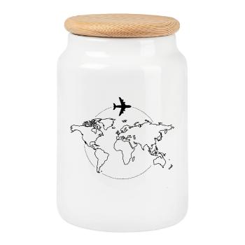 T-shirt Travel World Map Airplane - Cookie Jar with Wooden Lid - white - Front