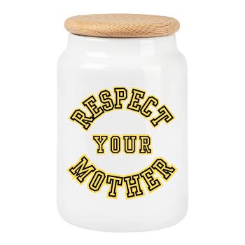 Respect Your Mother Retro Varsity Saying - Cookie Jar with Wooden Lid - white - Front
