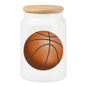 Texture pointée de ballon de basket - Boîte à biscuits avec couvercle en bois - blanc - Devant