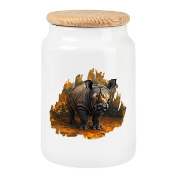 Rhinocéros à bouche blanche, Designs africains - Boîte à biscuits avec couvercle en bois - blanc - Devant