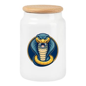 Cobra Kawaii Maskottchen-Cartoon-Charakter-Clipart-Logo - Keksdose mit Holzdeckel - Weiß - Vorne