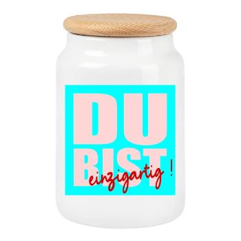 Du bist einzigartig - Keksdose mit Holzdeckel - Weiß - Vorne