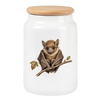 Fledermausillustration (Chiroptera sp.) - Keksdose mit Holzdeckel - Weiß - Vorne