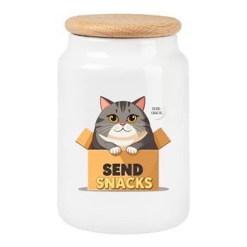 Snackbox Katze Cartoon - Keksdose mit Holzdeckel - Weiß - Vorne