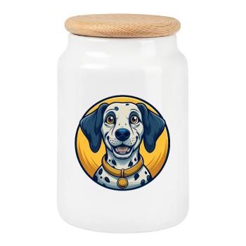 Logo clipart de dessin animé de la mascotte dalmatien Kawaii - Boîte à biscuits avec couvercle en bois - blanc - Devant