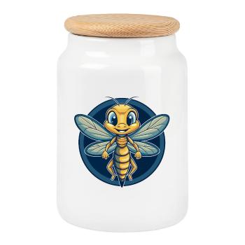 Dragonfly Kawaii Maskottchen Cartoon Clipart Logo Abzeichen - Keksdose mit Holzdeckel - Weiß - Vorne