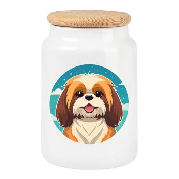 Shih Tzu mignon (Portrait comique) - Boîte à biscuits avec couvercle en bois - blanc - Devant
