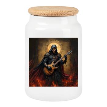 Tod mit brennender Gitarre - Keksdose mit Holzdeckel - Weiß - Vorne