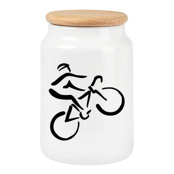 Fahrrad Fahrer - Keksdose mit Holzdeckel - Weiß - Vorne