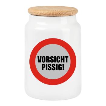 Vorsicht pissig - Keksdose mit Holzdeckel - Weiß - Vorne