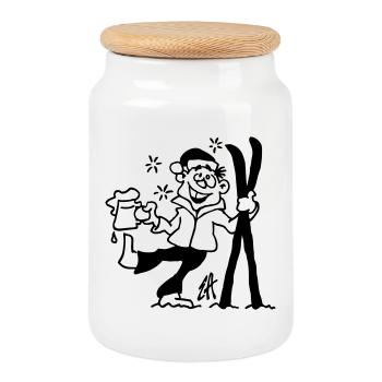 Apres-ski - Boîte à biscuits avec couvercle en bois - blanc - Devant