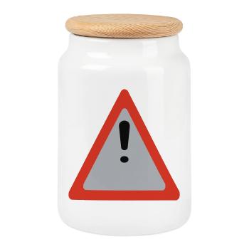 caution caution - Cookie Jar with Wooden Lid - white - Front
