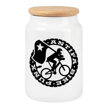 Antifa Bike Punks - Keksdose mit Holzdeckel - Weiß - Vorne